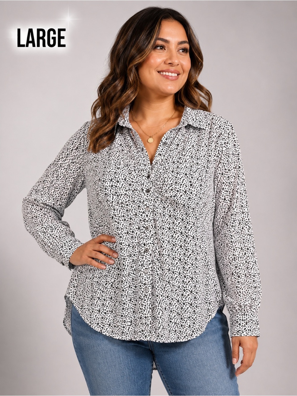 Velvet Heart White Floral Button-Up Blouse LARGE